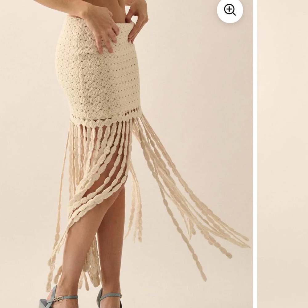 NWT Promesa Hippie Spirit Crochet Knit Fringe Maxi Skirt